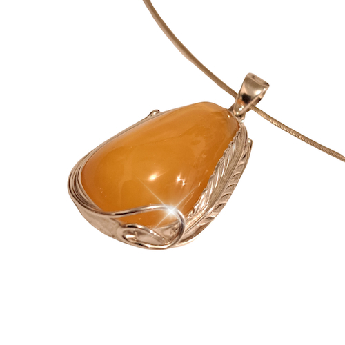 HW-4018 Pendant, Yellow Oval Amber, Long Leaf $98 at Hunter Wolff Gallery